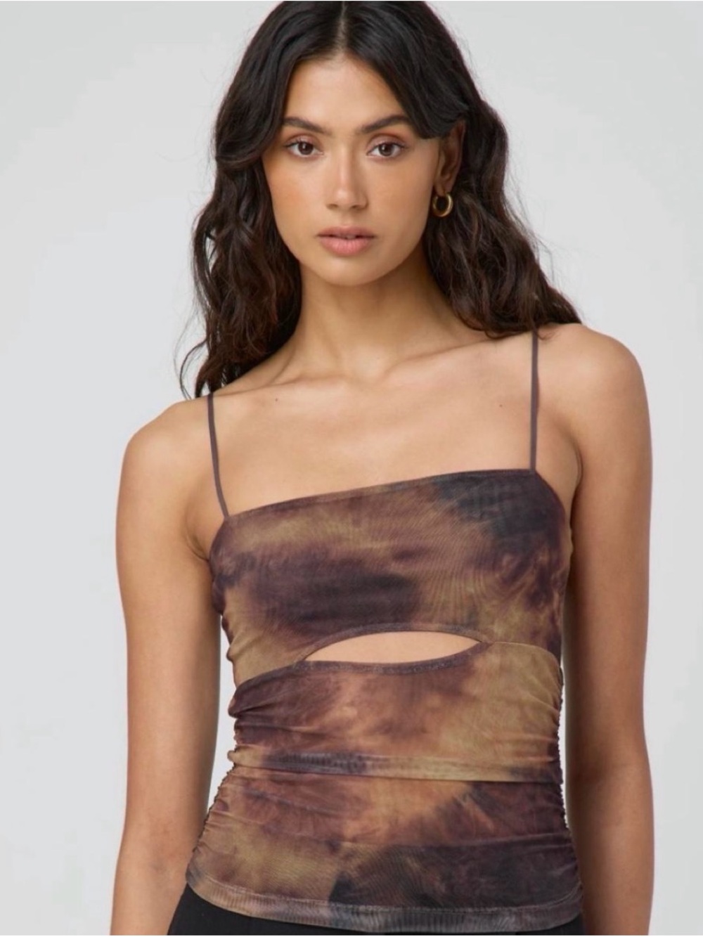 Glassons Brown Tie-Dye Cutout Spaghetti Strap Women's Tank Top